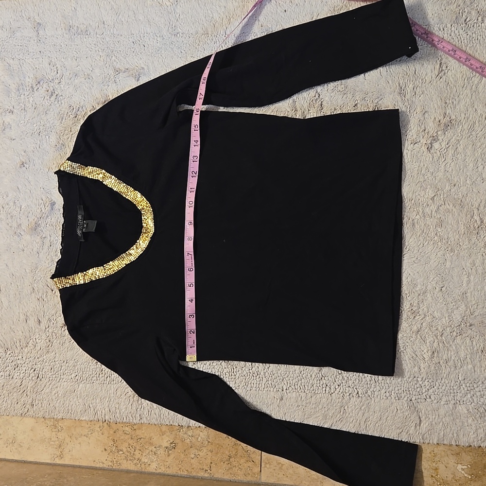 Roberto Cavalli Black Long Sleeve Top with Gold Trim